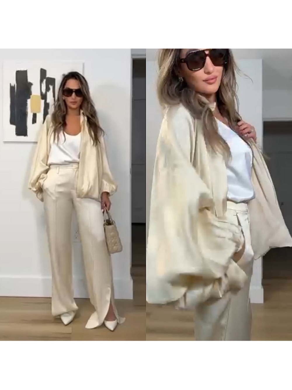 Zara Satin Bomber Bubble Voluminous Satin Puffed Cream Ivory Jacket size medium - Picture 5 of 16